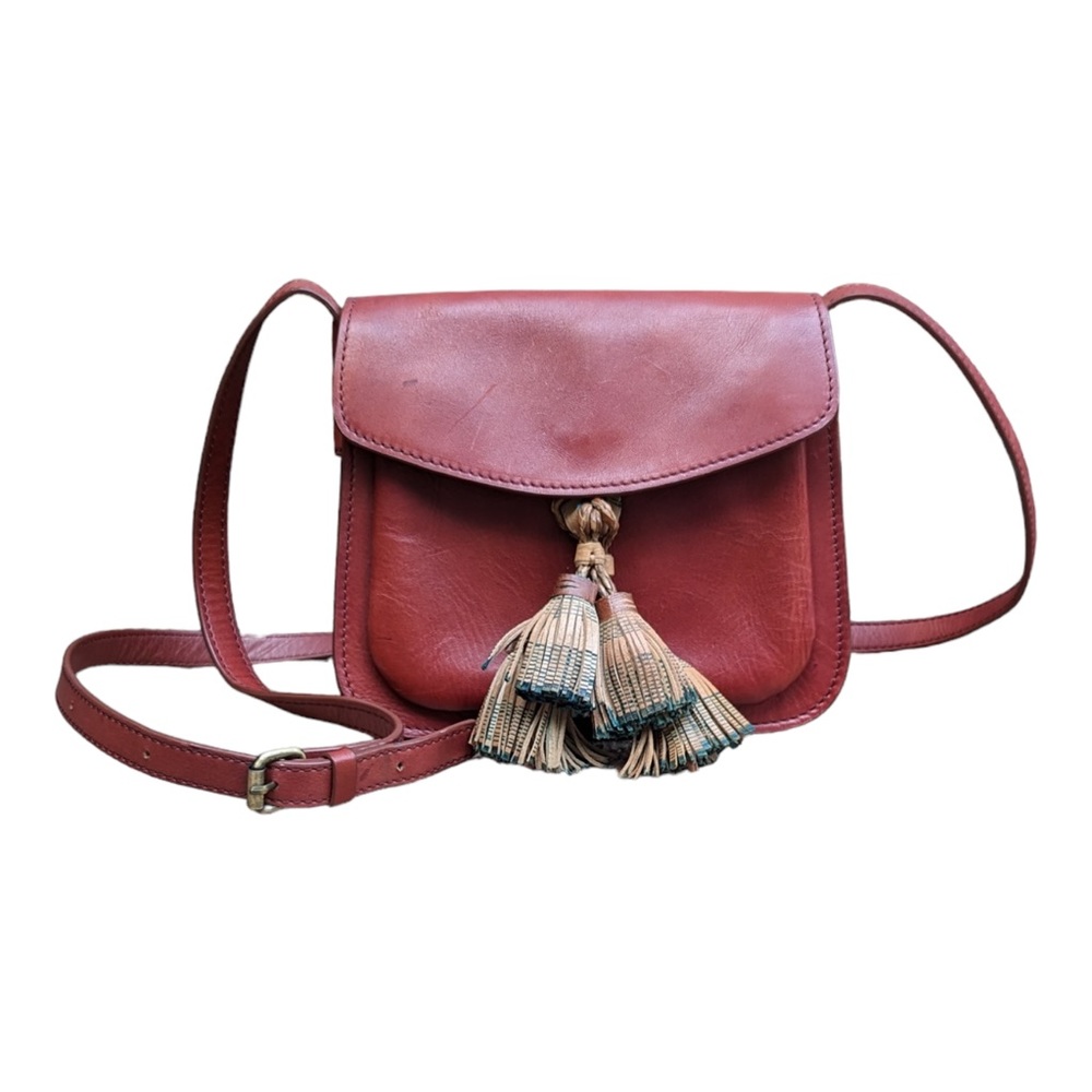 COTELAC Brown Leather Crossbody Bag with Party Fringe Tassels